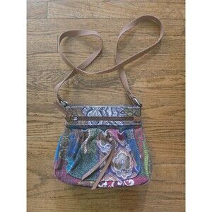 Vintage Fossil Multi-color Paisley Floral Print Boho Crossbody Bag